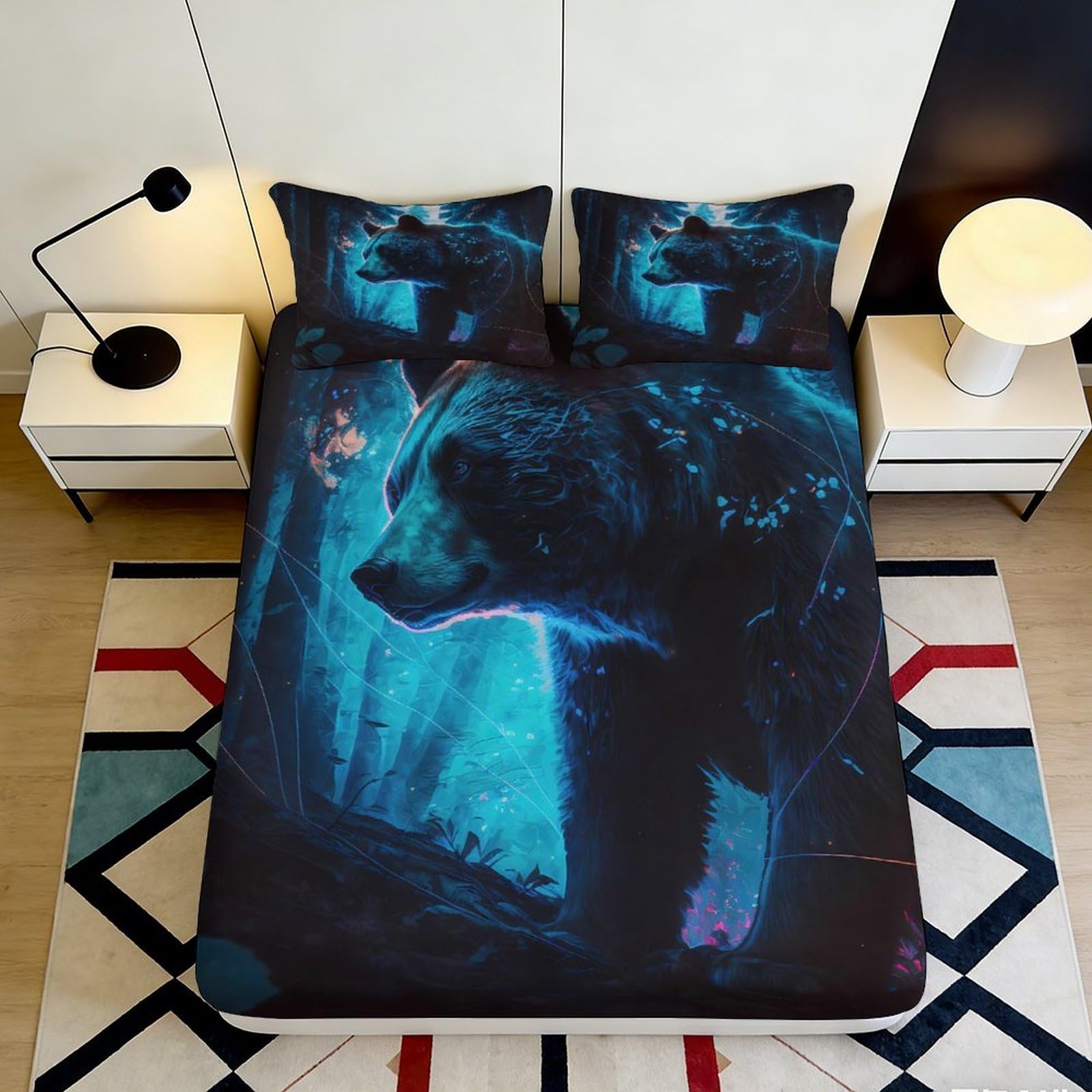 3D Printed Wolf Forest Fitted Sheet Microfiber Soft Bed Cover for Bedroom Guest Room Decor Protection 90x200x25cm