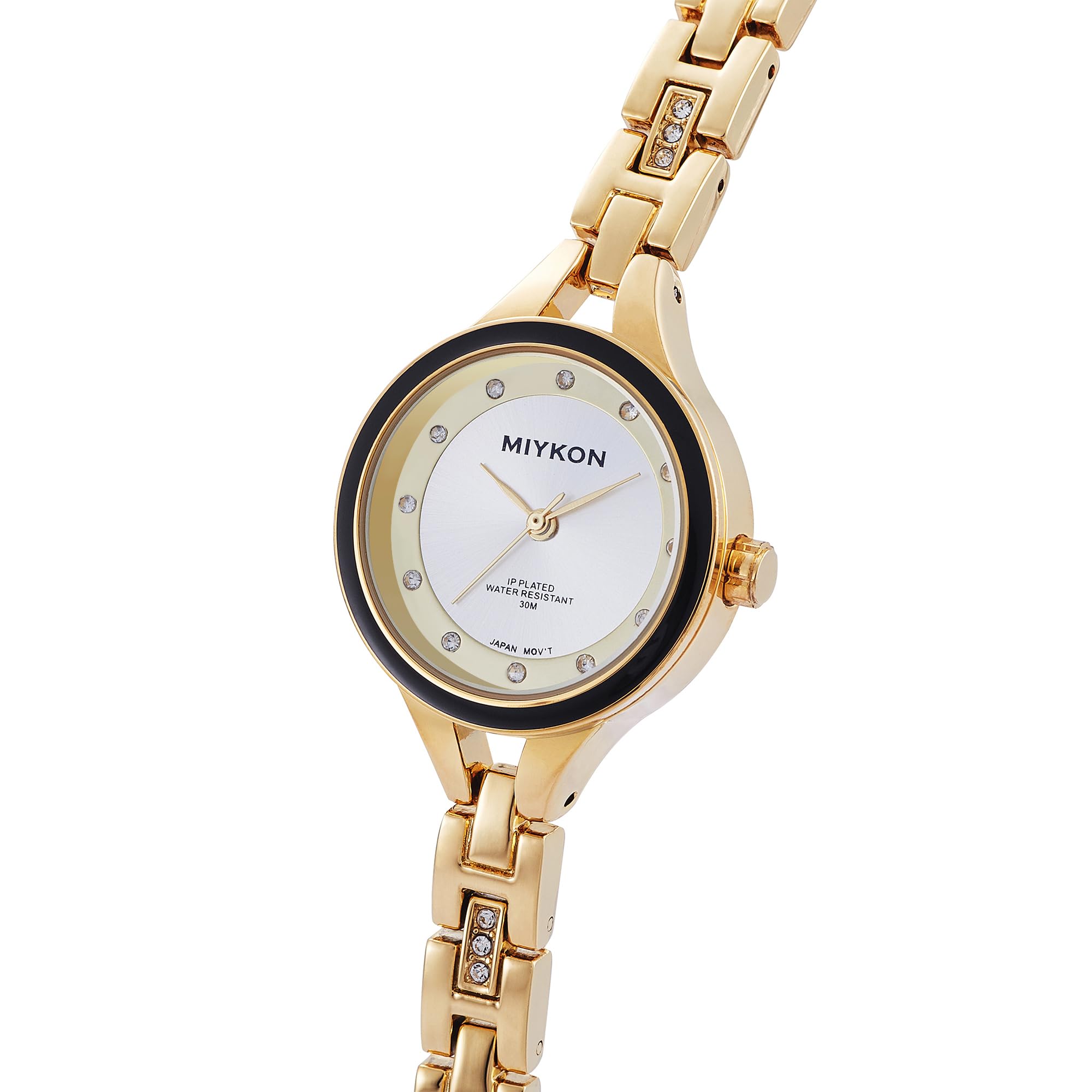 Miykon Relojes de plata y oro para mujer, pequeño y delicado reloj para mujer con cristales auténticos, pulsera de joyería para mujer pulida con iones, vidrio resistente a los arañazos, cuarzo japonés
