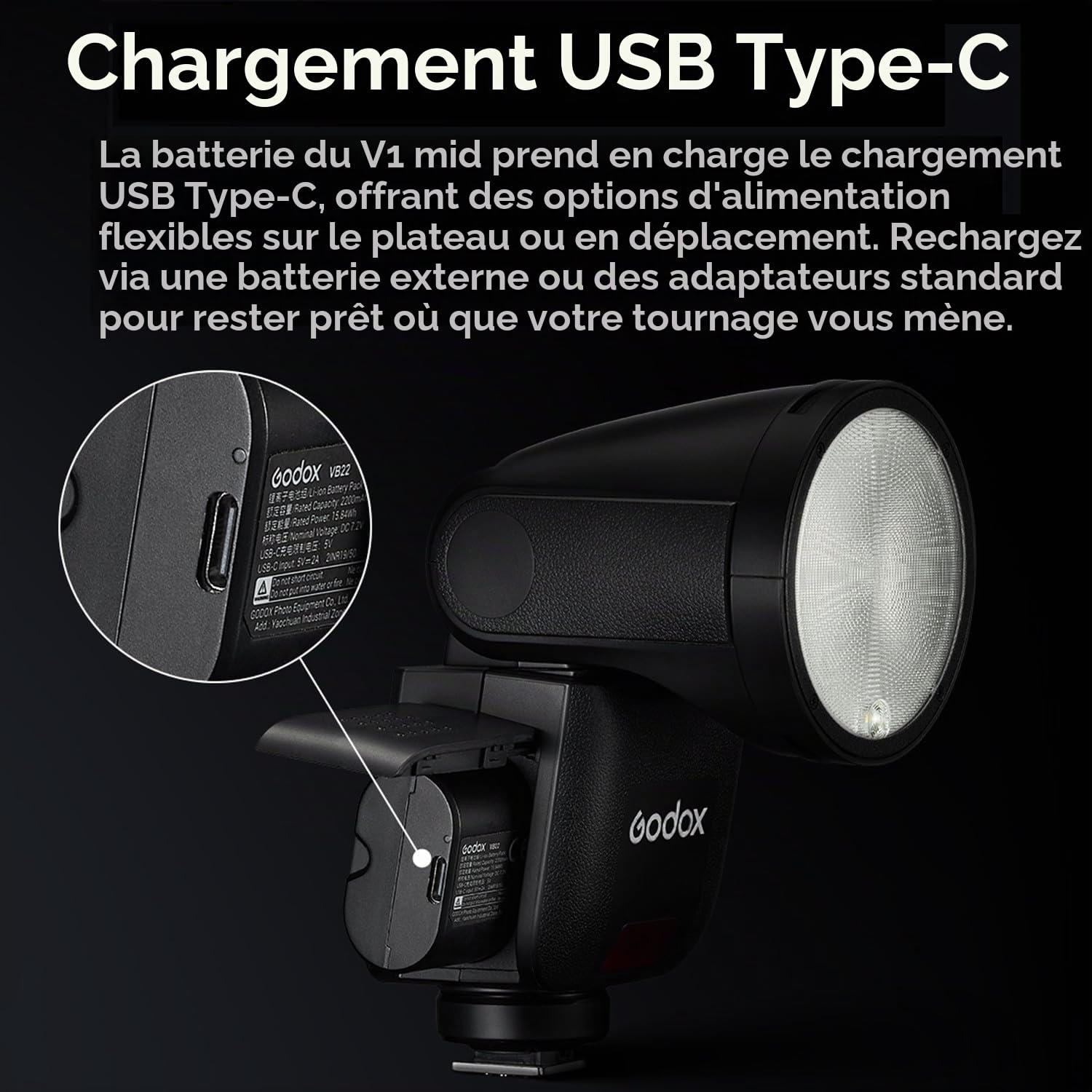 GODOX V1 Mid S Flash pour Sony Appareils Photo Speedlite,55Ws,2,4GHz TTL | 1/8000 HSS,650 éclairs à Pleine Puissance,Temps Recyclage 1,7s,Lampe Pilote LED 2W 10 Niveaux