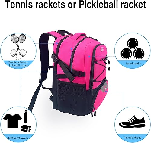 Miniatura 6 de WOLT Bolsa de tenis - Mochila grande para raqueta de tenis para hombres y mujeres - Compartimento ventilado para zapatos - Capacidad para 2 raquetas