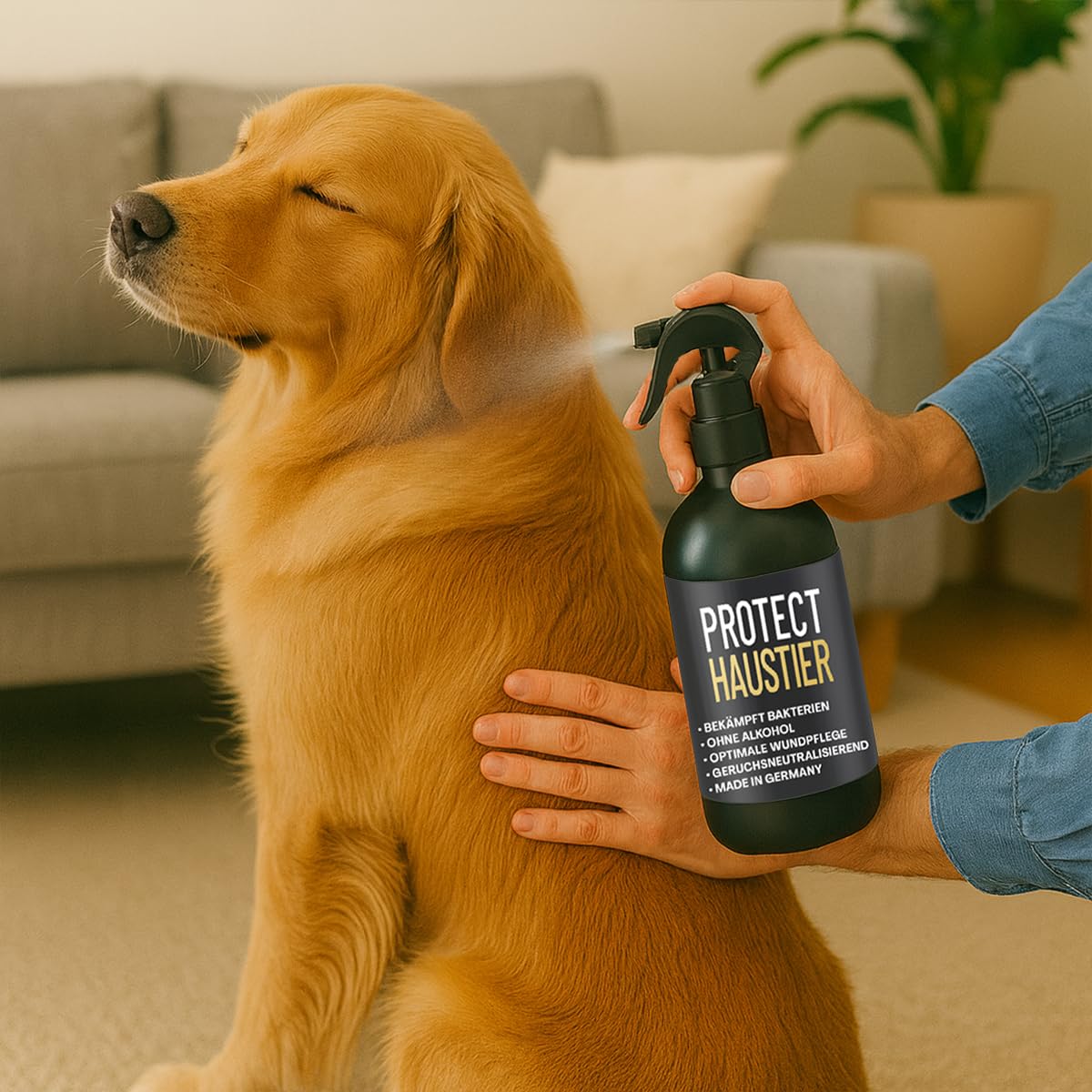 PROTECT Haustier Desinfektionsspray, 500 ml Hunde Desinfektion alkoholfrei für Katzen und Hunde, Desinfektionsmittel für Näpfe, Spielzeug, Transportboxen u.v.m., Geruchsneutralisierend