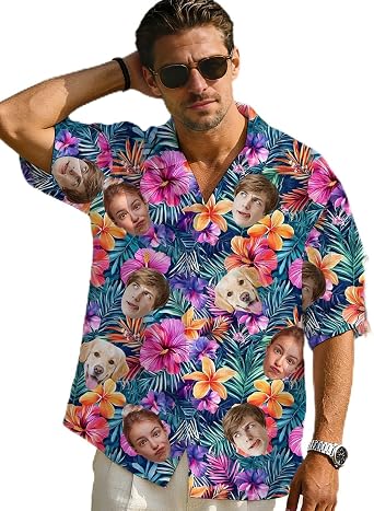 Custom Hawaiian Shirt with Dog Face Photos Picture Personalized Mens Hawaii T Shirts Gifts for Men Women Design Your own