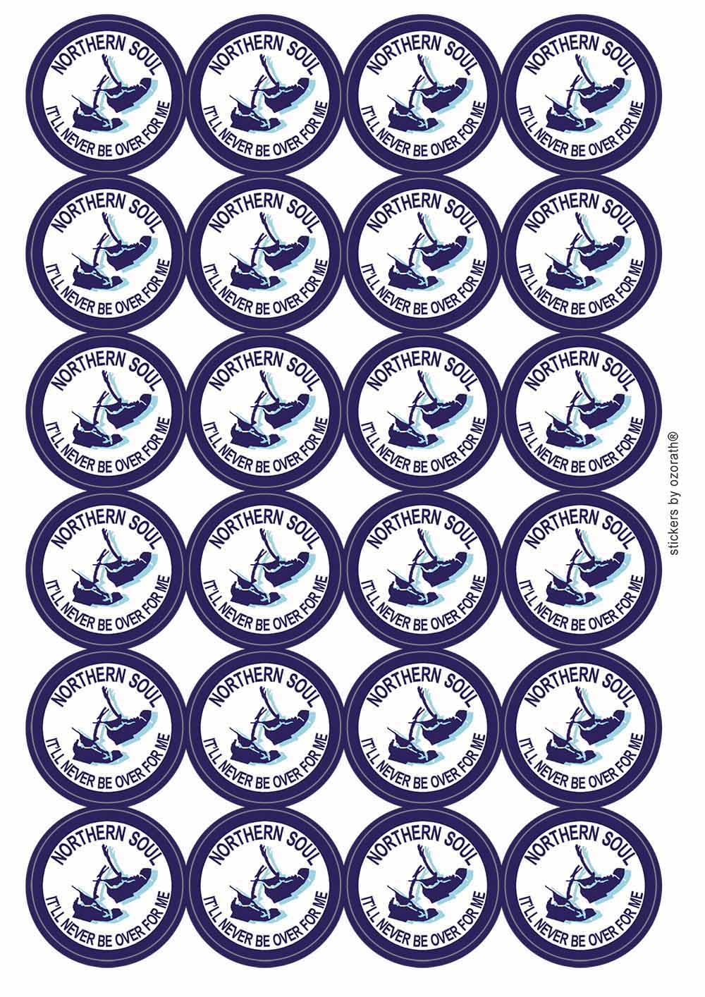 Northern Soul It'll Never Be Over for Me Circular Matt Paper Stickers A4 Sheet of 24 (Each Sticker is 45mm Diameter)