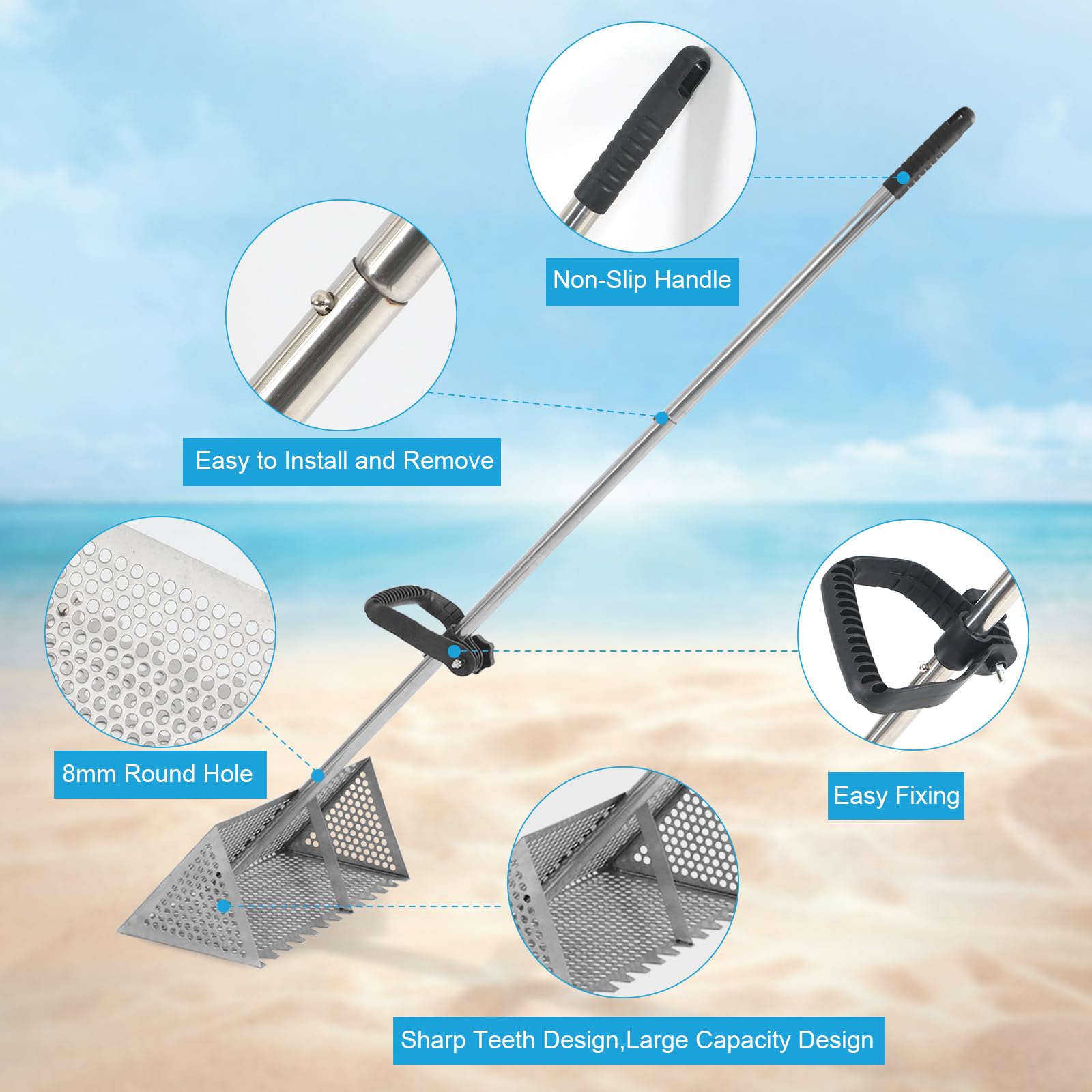 Snapklik.com : Sand Flea Rake Detachable Long Handle Sand Sifter For ...