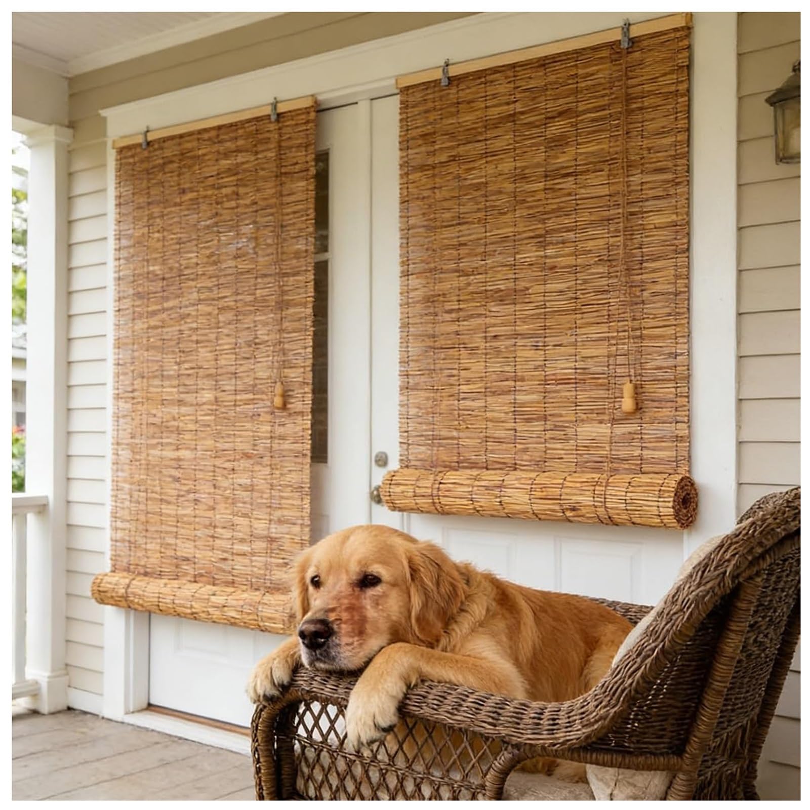 CMJYMX Outdoor Patio Natural Bamboo Blinds, Retro Bamboo Roll Up Blinds Waterproof Roller Shades With Lift, Privacy Sun Shade For Gazebo Balcony Reed Curtain(110x180CM/43x71IN(WxH))