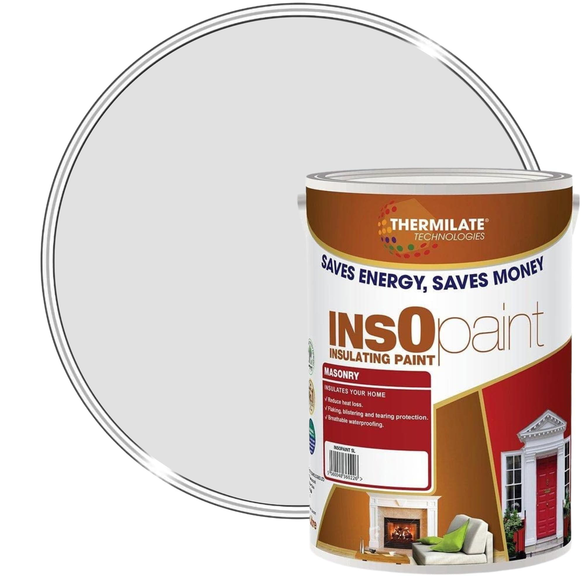 Thermilate Technology Rock Salt Insopaint Insulating Masonry Paint - Thermal Protecting Exterior Wall Paint | Weatherproof & Breathable | Energy Saving Exterior Paint For Brick, Concrete, Render & Stone - 5L