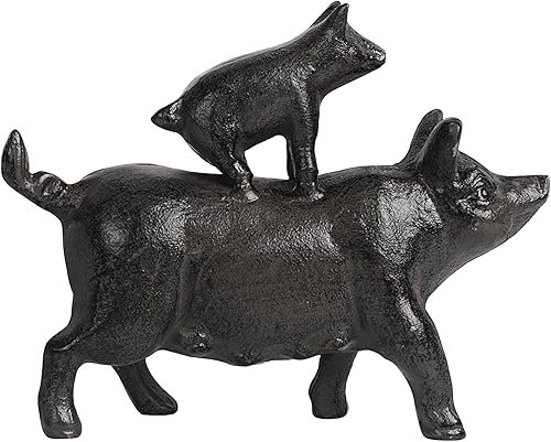 Miniatura 7 de Bonita estatua de cerdo apilado, divertida figura de cerdo, decoración del hogar de hierro fundido, animal de la suerte coleccionable rústico de 5
