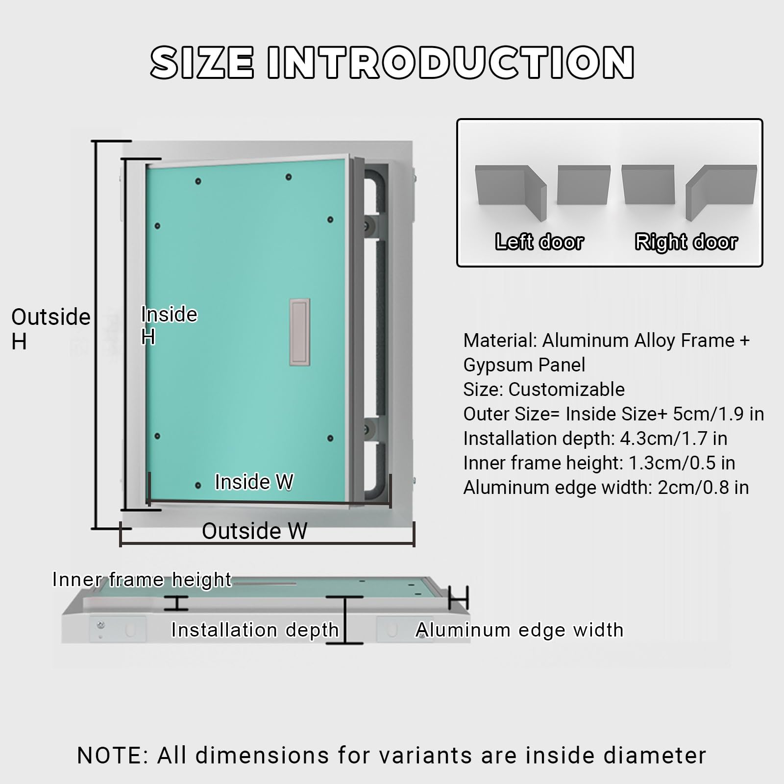 Pannello di accesso per cartongesso, Porta di ispezione in alluminio, Portello per garage per riscaldamento, elettrico, accesso idraulico