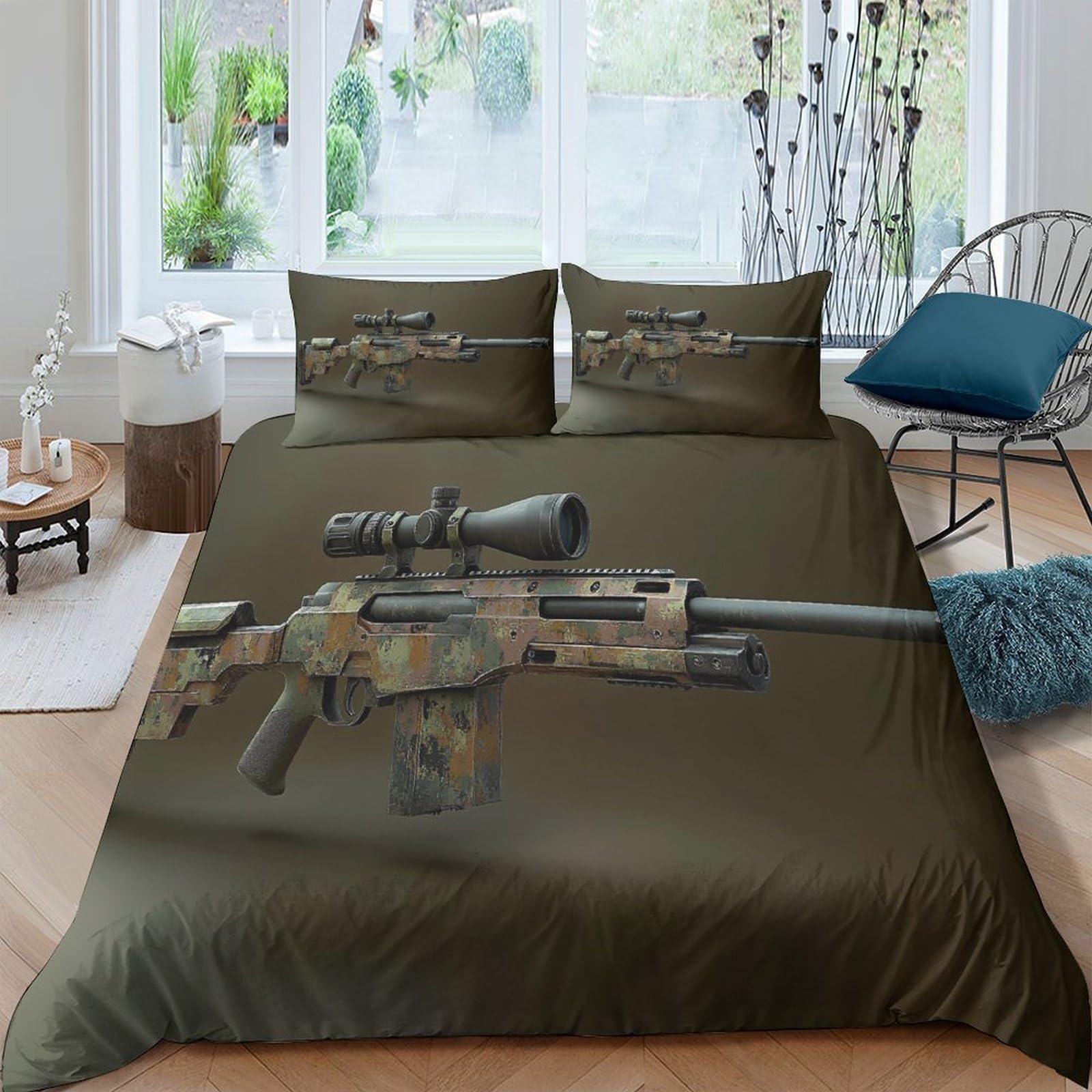 Ctjqhvkz Style-2 3D Printed Camouflage Rifle Fitted Sheet Microfiber Soft Breathable Sniper Gun Bed Cover For Bedroom Guest Room Decor Single（135X200cm）