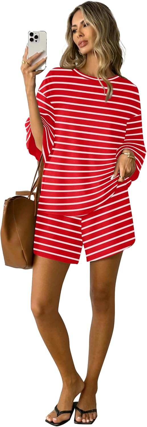 Sampeel Womens 2 Piece Sets 3/4 Sleeve Oversized Tops Lounge Sets Loungewear Business Casual Summer Outfits Workout