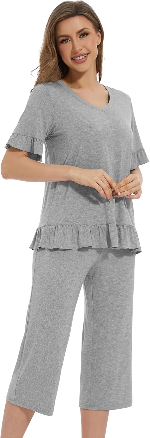 WiWi Soft Viscose from Bamboo Pajama Set for Women Short Sleeve Top with Capris Pajamas Sets S-XXL - Image 4