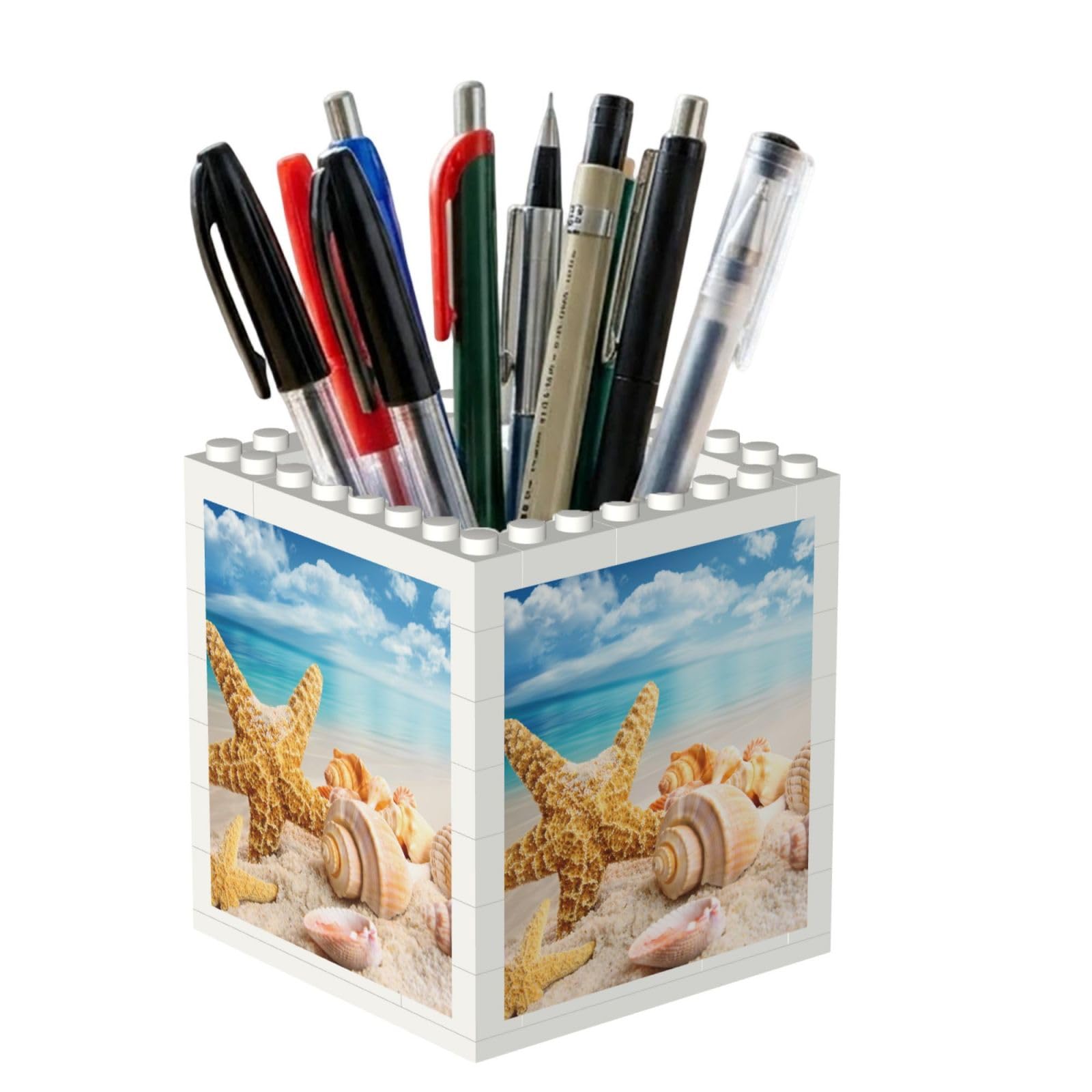 Poadnly Starfish And Seashells On Beach, Pen Pot Pencil Holder for Office Home School, Compact Desk Organiser for Office Stationery