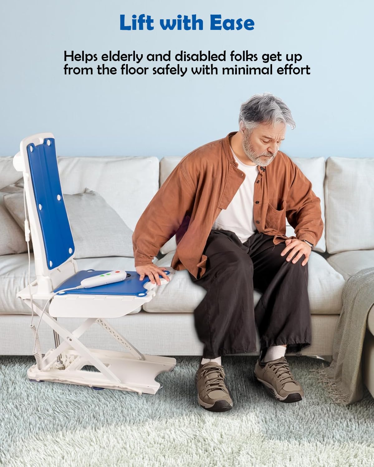 Electric Lift Chair for Floor and Bath, Portable with Rechargeable Battery, IP68 Waterproof, Elderly and Disabled Lift Mobility Aid, 300 lb Lift Capacity