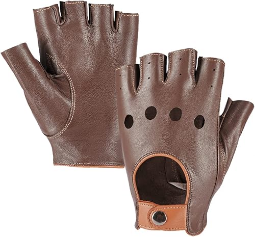 Guantes de conducción de cuero sin dedos para hombre, guantes de motocicleta sin forro