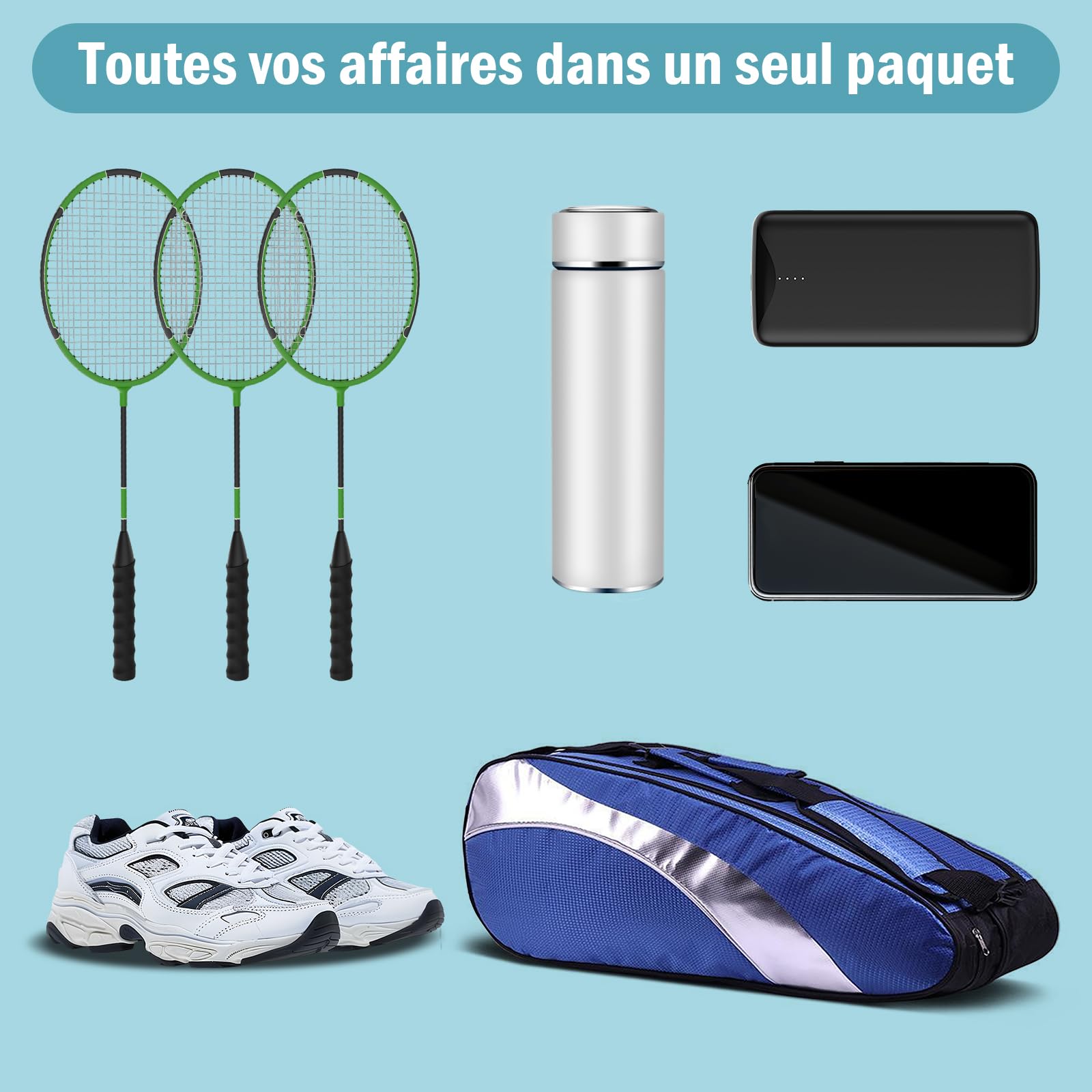 Bolsa de raqueta de bádminton con organizador de 3 a 6 raquetas de nieve, impermeable, bolsa de transporte de tenis portátil con almacenamiento de calzado, ropa, bolsa de hombro de gran