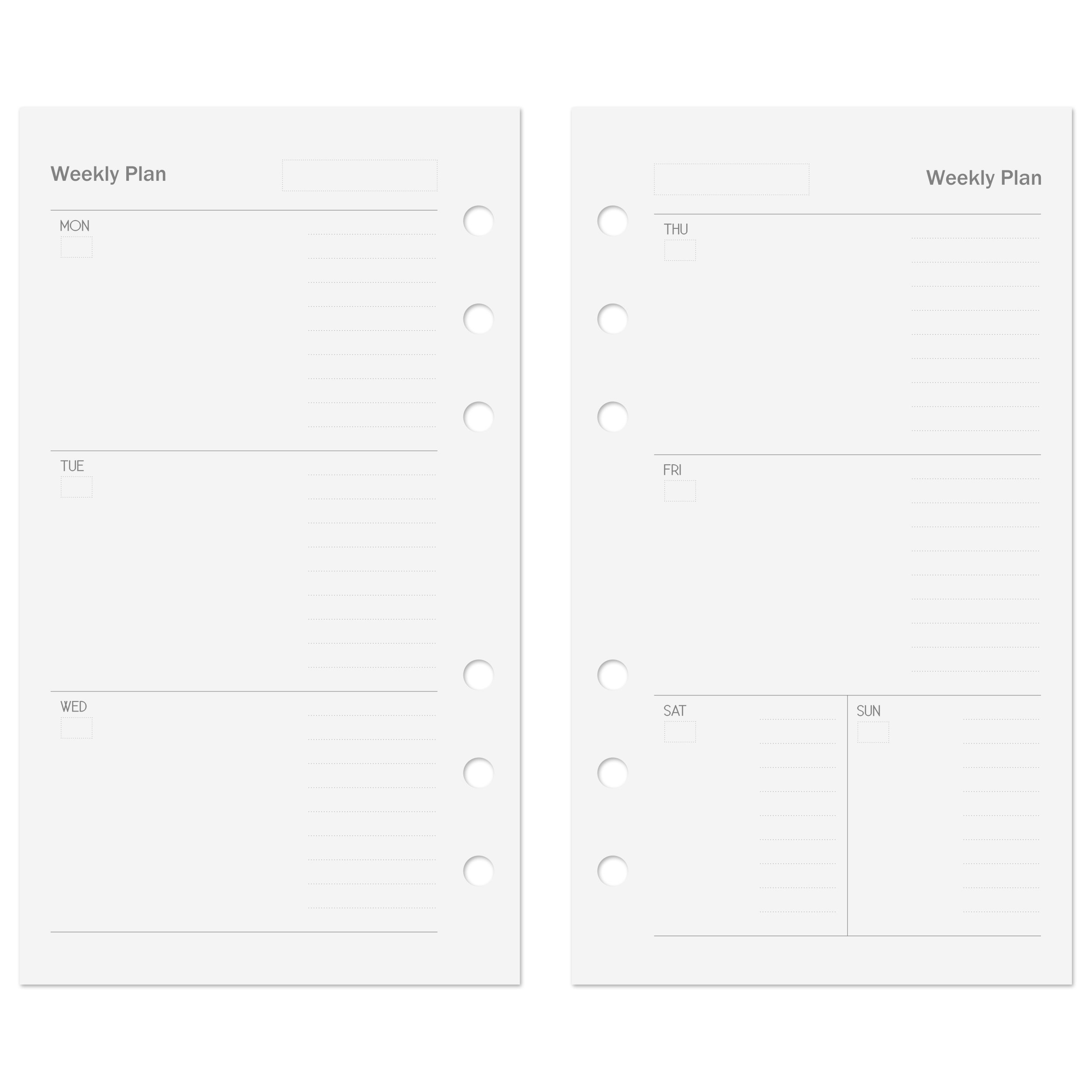 Discagenda Planner Insert Refills 6-Hole Ringbound 53 Sheets 120gsm 80lb 3.8x6.7in (Weekly, Personal)