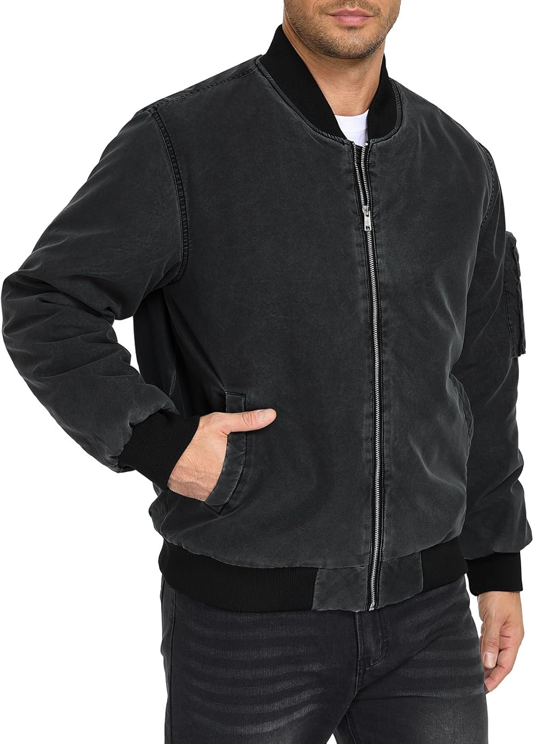 Oymyakon Mens Vintage Bomber Jacket Washed Fall Winter Warm Military Jackets Casual Padded Coats Windbreakers - Image 3