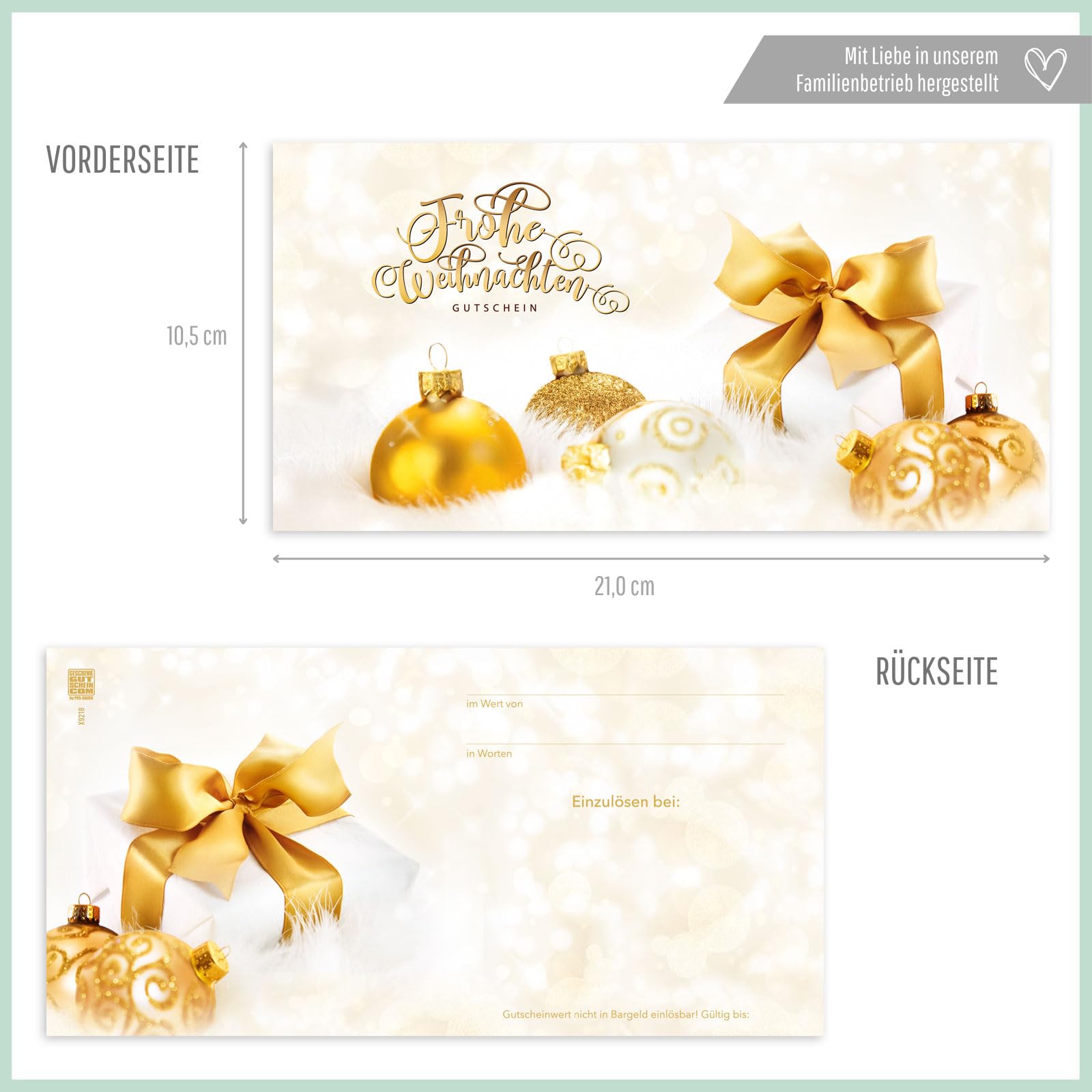GESCHENKGUTSCHEINcom - 100 Blanko Gutscheine mit Kuvert & Schleife - Formulare mit Vordruck für Weihnachten Unternehmen Kunden X9218-2-100