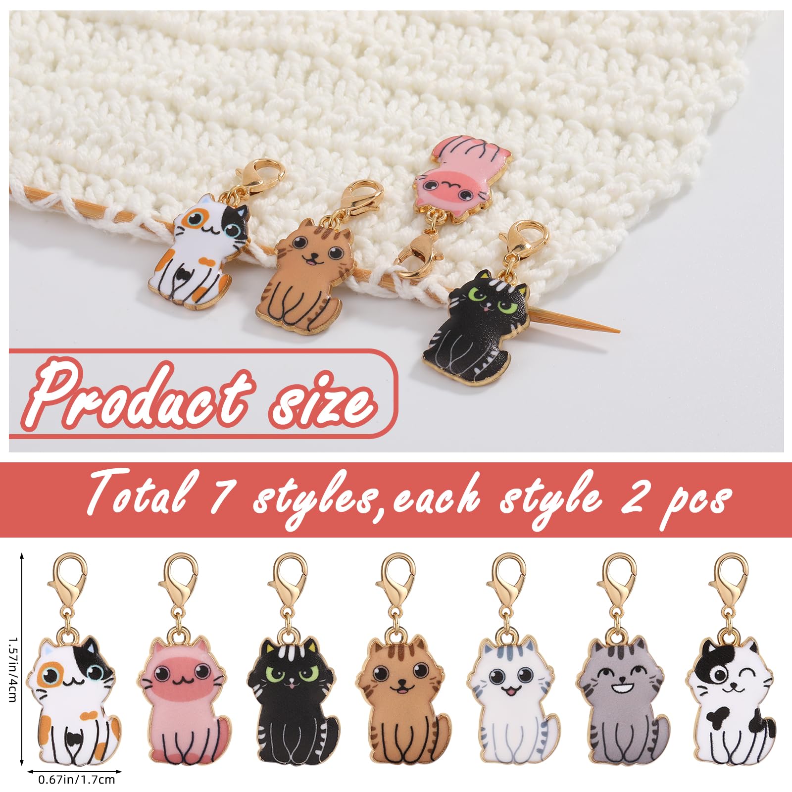 COGCHARGER 14Pcs Cat Stitch Markers Alloy Enamel Removable Crochet Knitting Markers with Lobster Clasp Charms for Sewing Knitting Weaving Accessories DIY Craft - Image 2