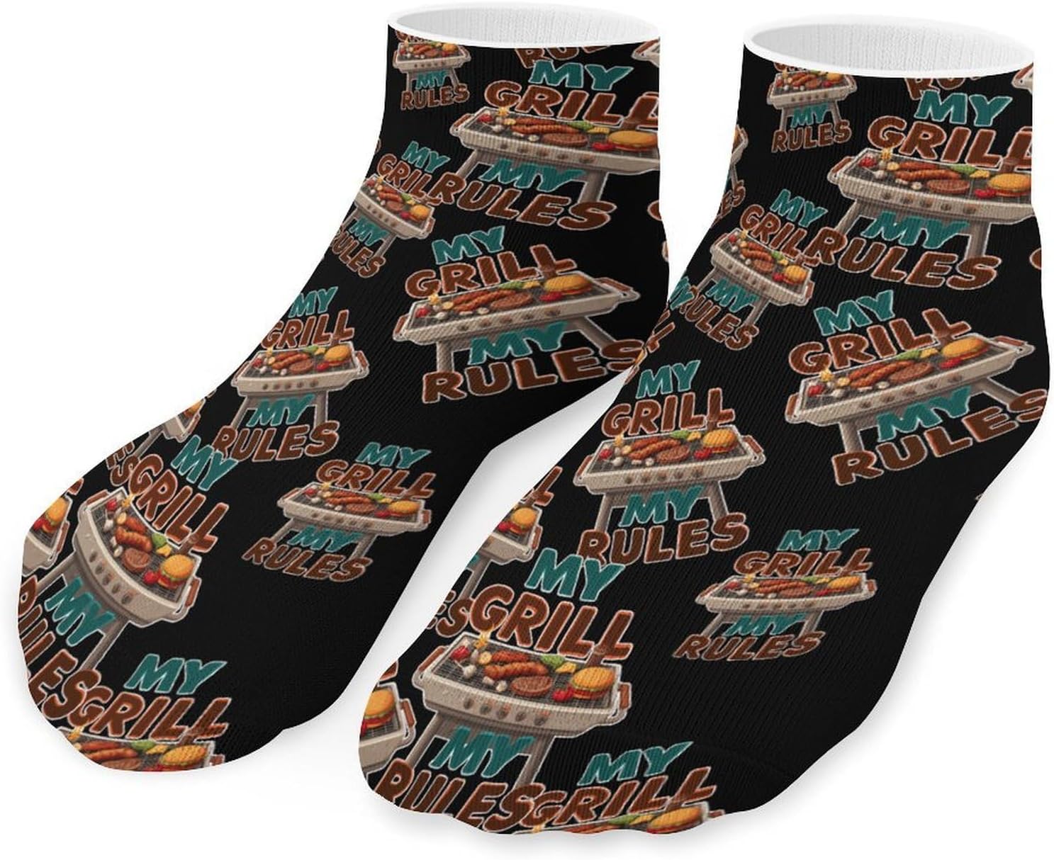 Chef My Grill My Rules Bbq No Show Ankle Socks Low Cut Non Slip Flat Boat Line 5 Pairs Set