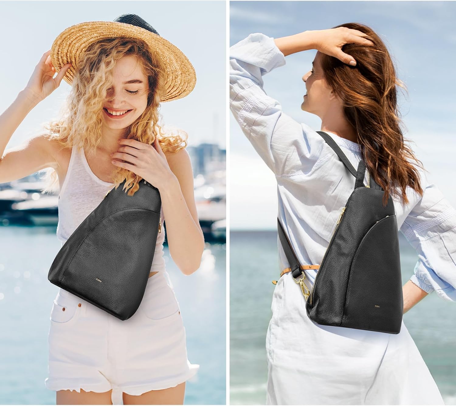 Kattee Sling Bag for Women Crossbody Fanny Packs Chest Bag Top Grain Leather Daypack Backpack RFID Blocking Travel | Top Grain Leather, RFID Blocking, Travel - Image 2