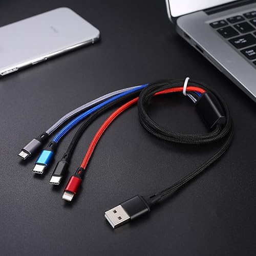 Miniatura 5 de SDBAUX Cable de carga múltiple 4 en 1 Adaptador de cable de carga rápida USB dual IP tipo C Micro USB C Conectores de puerto compatibles con