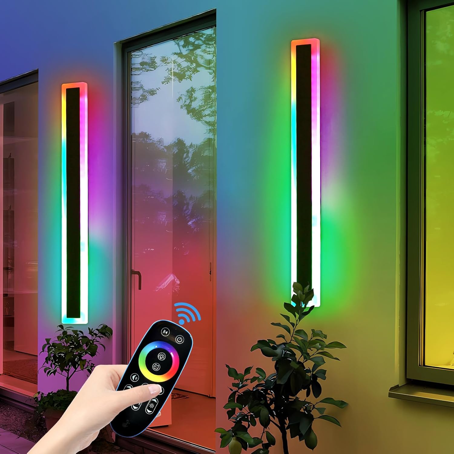 Mikeru 2-Pack 39.3-Inch Wall Light Fixtures, RGB Modern Sconce 10%-100% Dimmable Smart Outdoor Lights Wall Mount With Multiple Modes and 12 Colors for Patio Entryway Mikeru 2-Pack 39.3-Inch Wall Light Fixtures, RGB Modern Sconce 10%-100% Dimmable Smart Outdoor Lights Wall Mount With Multiple Modes and 12 Colors for Patio Entryway