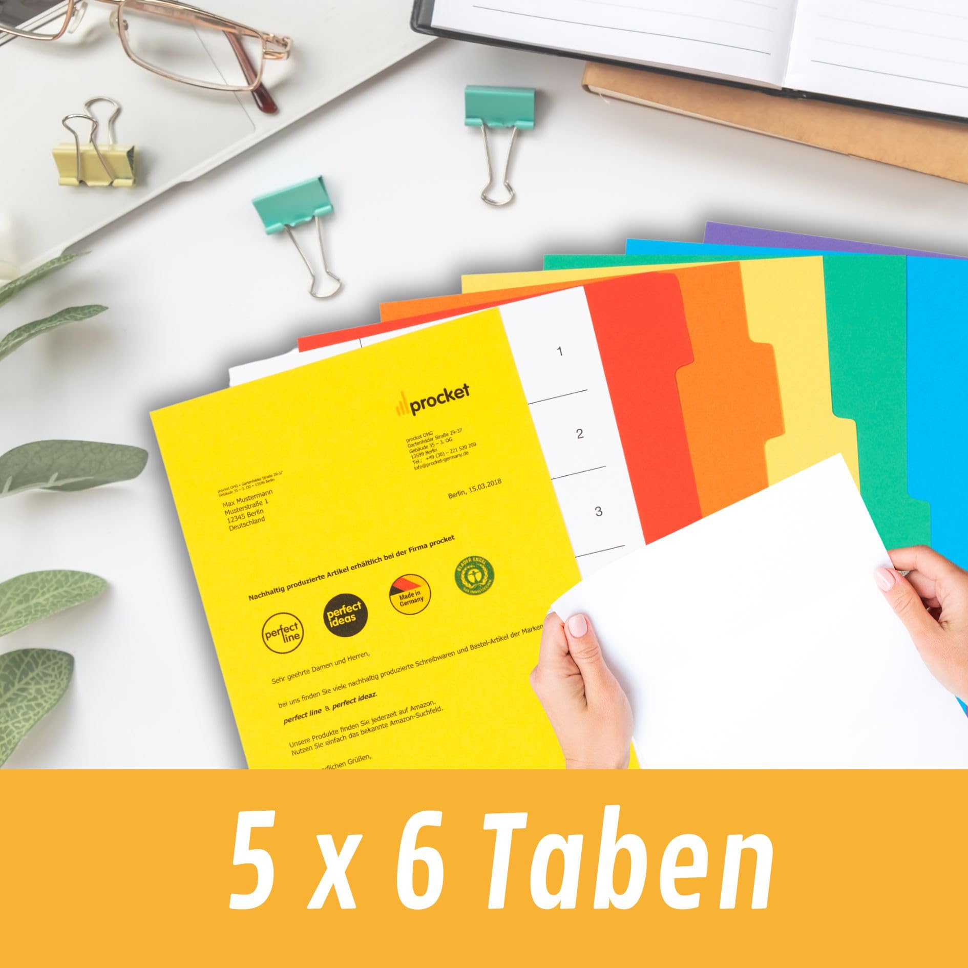perfect line Zakładki do Segregatora DIN-A4, 6-elementowy Zestaw Zakładek do Segregatora 5 Szt, Kartonowe Przekładki, Separatory do Segregatora