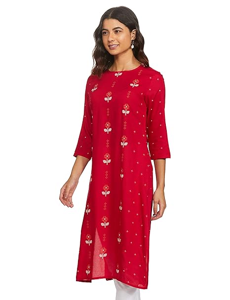 Max Women's Rayon Straight Fit Straight Printed Three-Quarter Sleeves Kurta - Image 4