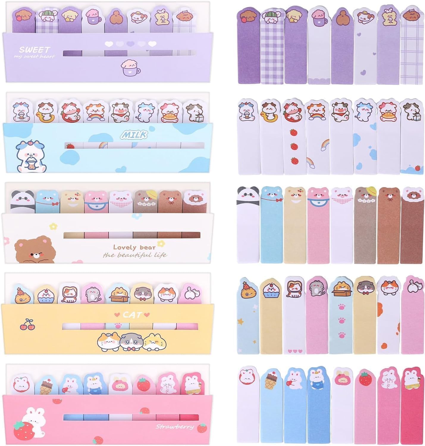 1200 Pcs Cute Self-Stick Index Tabs Sticky Note Tabs Cartoon Page Flags Animals Bookmarks Mini Sticky Note Paper Page Markers Stickers for Students Books File,Notebook and Writing Pads