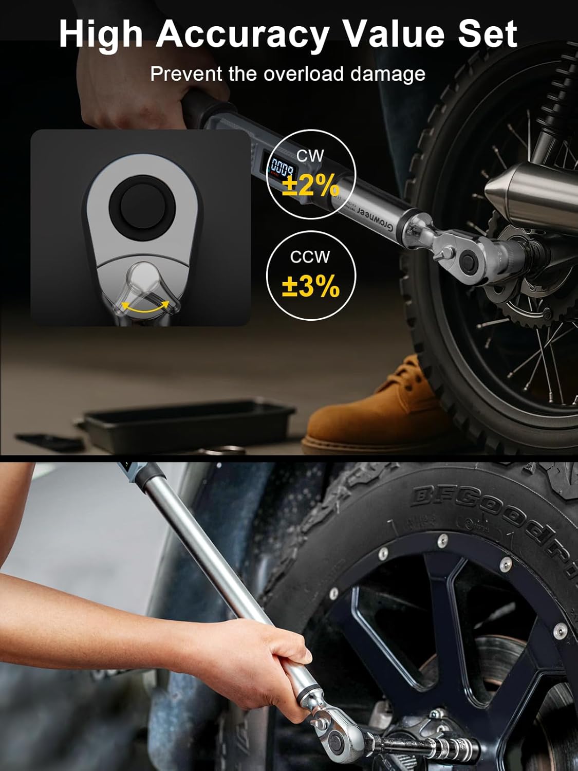 GROWNEER Digital Torque Wrench Set, 3/8" 2.2-44.3 Ft-lbs/3-60 Nm & 1/2'' 12.5-250.7 Ft-lbs/17-340 nm, Torque Wrench Digital Combo with Buzzer & LED Indicator, Bits & Sockets for Motor Car Repair