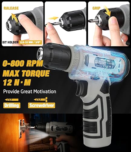 Miniatura 5 de Juego de herramientas de 139 piezas – Kit de herramientas con taladro atornillador inalámbrico de 8V en estuche de almacenamiento de caja de