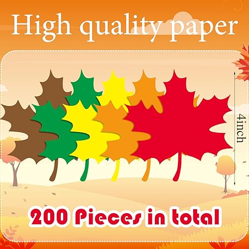 Miniatura 2 de Demissle Recortes grandes de hojas de otoño, recortes de hojas de papel de arce de 4 pulgadas para tablón de anuncios con puntos de pegamento, hojas