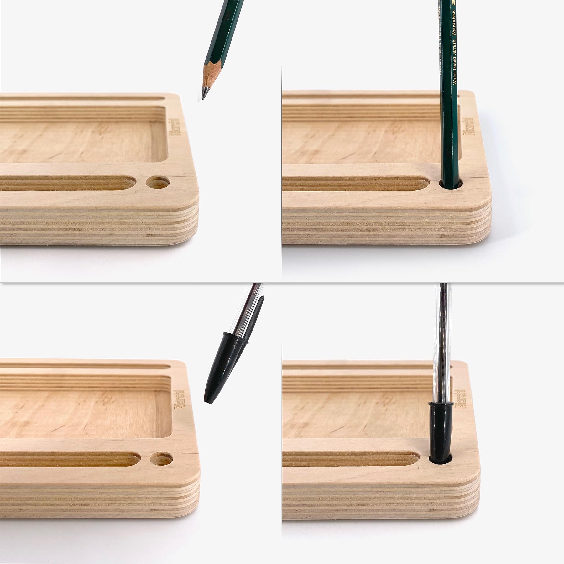 Riarchi PAD - Desk organizer, Portaoggetti Multifunzionale in Legno, Portapenne da Scrivania, Organizzatore Cancelleria, Pad - Phone, Tablet & Smartphone Stand, Arredo Ufficio (Natural Wood)