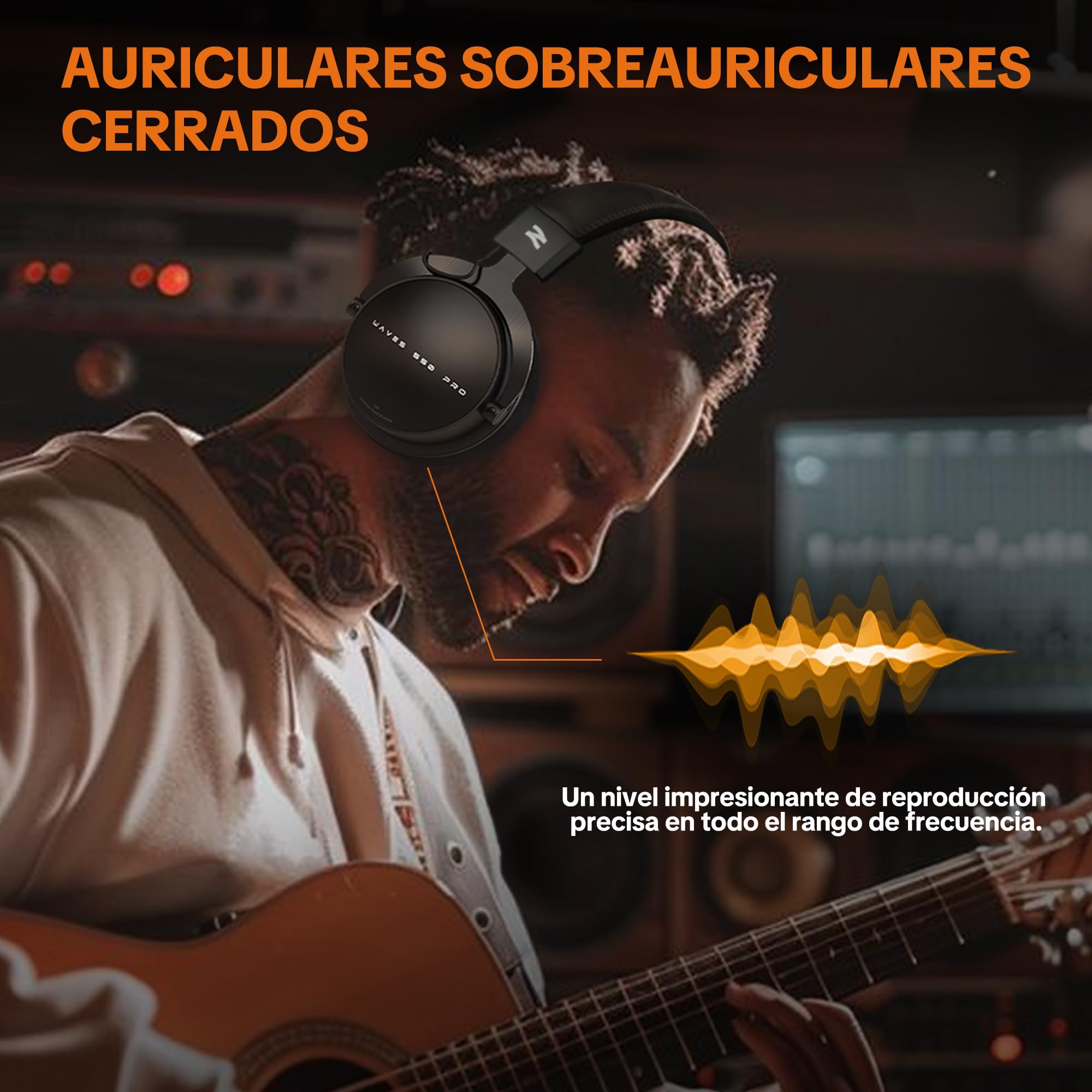talomen W550X Auriculares de Estudio Profesionales, Over-Ear Cerrados con Almohadillas de Piel y Terciopelo, Cables Desmontables, para Grabación, Mezcla, Masterización, DJ, Gaming