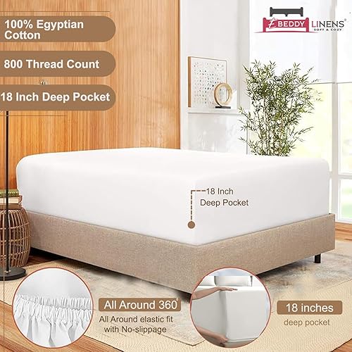 Miniatura 4 de eBeddy Linen - Juego de sábanas de algodón egipcio certificado, tejido satinado de 800 hilos, suaves y sedosas con sábana bajera, sábana encimera, 2