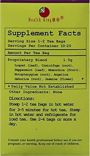 Miniatura 3 de Health King Té de hierbas para aliviar la cabeza y la garganta, bolsitas de té, caja de 20 unidades