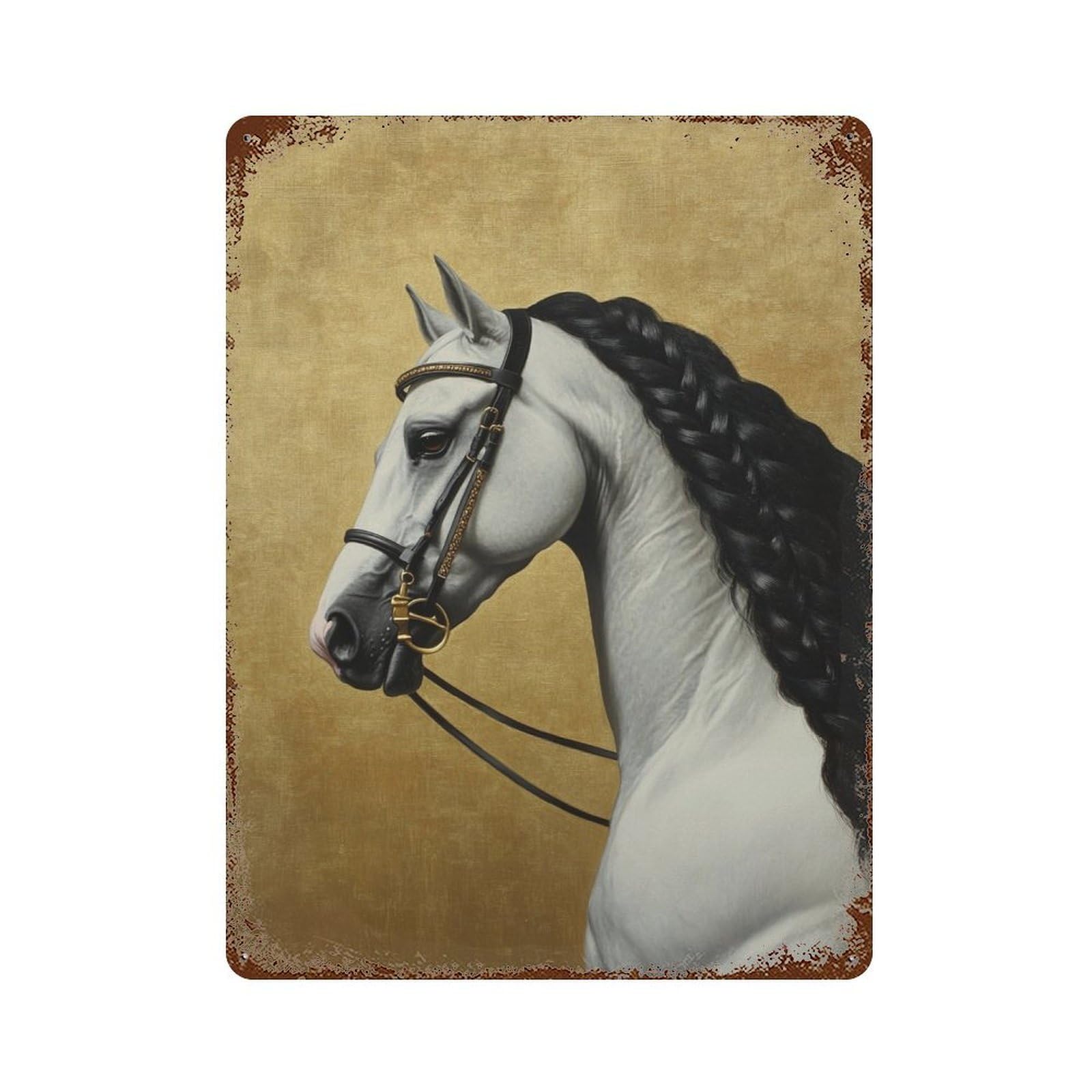 Elegant White Horse Portrait 15.7"x11.8" Vintage Rust Metal Sign, Shabby Chic Decor for Cafe, Home Bar And Lounge Decor