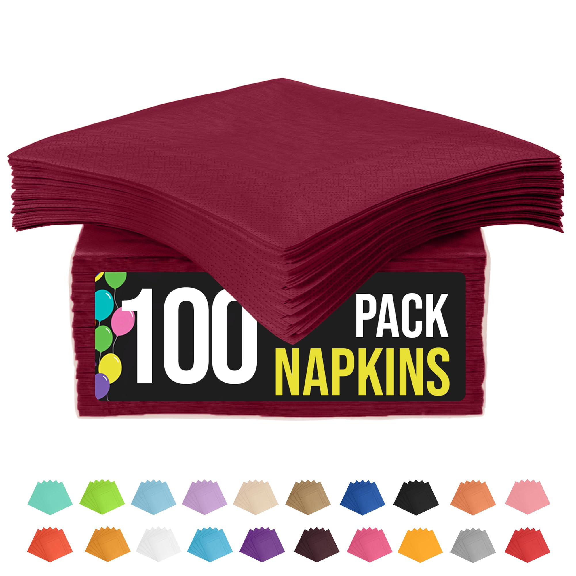 Party Solids Burgundy Napkins Disposable Everyday 100 Pcs 2 Ply Burgundy Dinner Napkins Bulk For Parties & Party Supplies