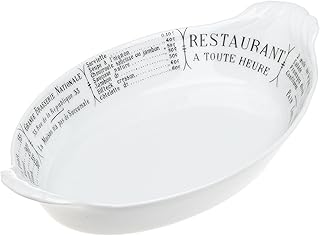 Pillivuyt Oval Eared Gratin Brasserie Baker,10 x 6.25 inch, White/Menu Print