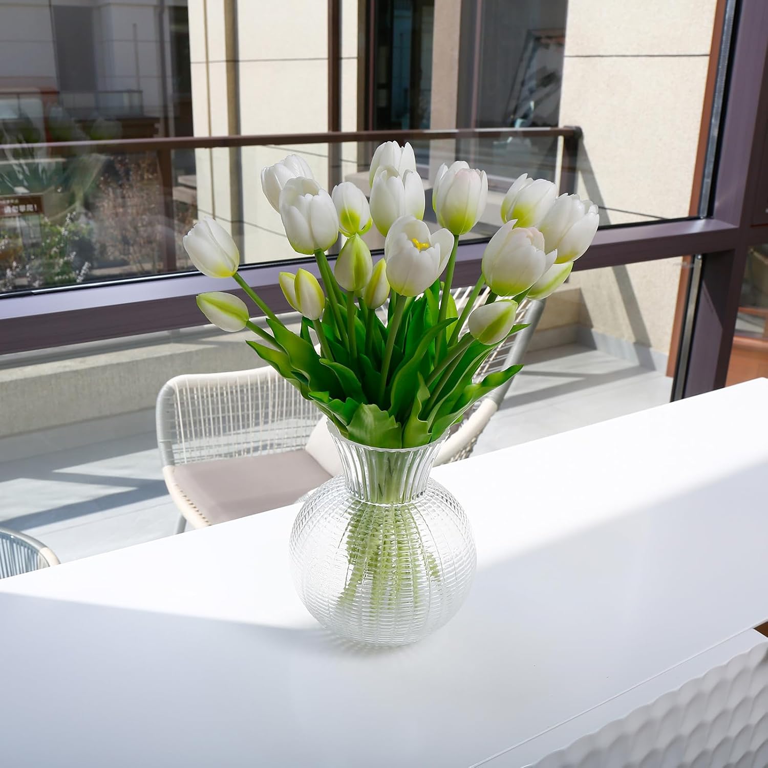 4 Budles (20Pcs) White Tulips Artificial Flowers 13" Latex Fake Flowers for Wedding Home Decor(White)