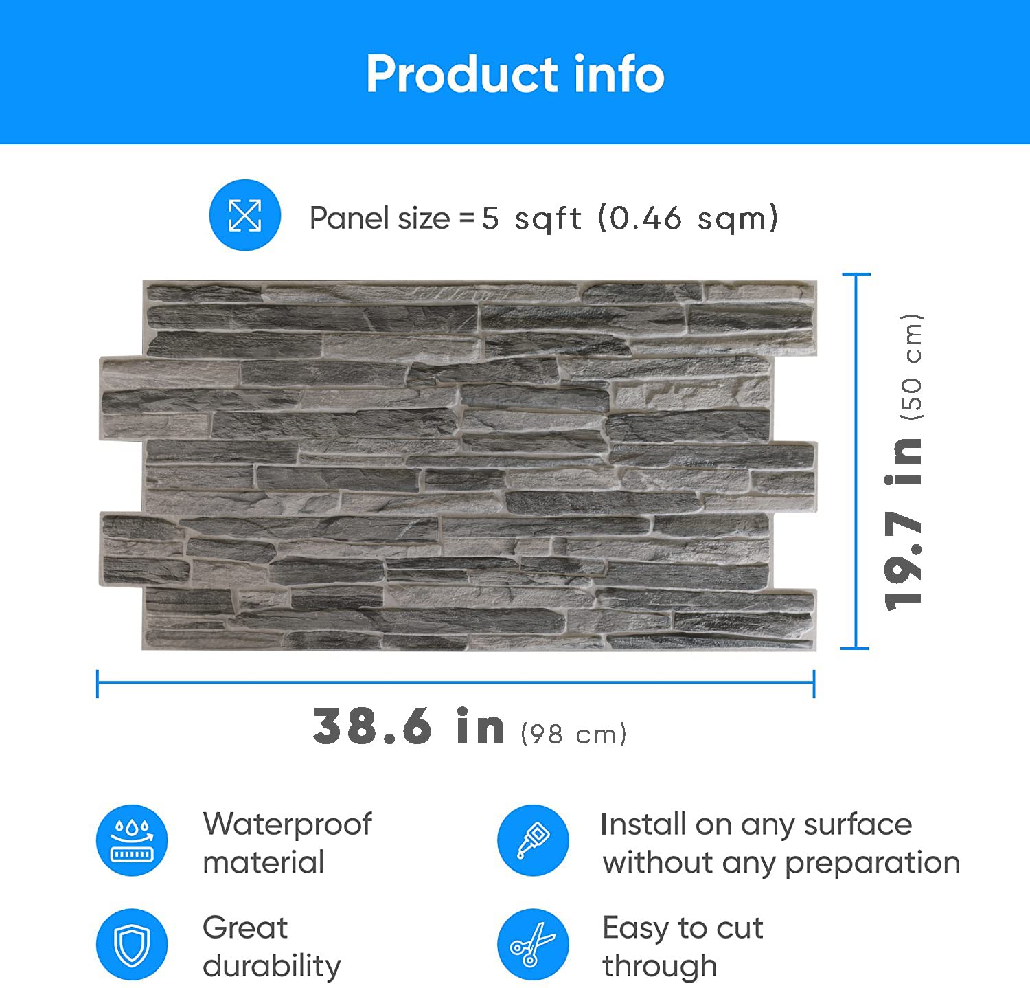 Grace Baltic - Pannelli da parete 3D per decorazione da parete interna non adesivi sottili ed elastici in PVC Pannelli Decorazione Murale Interna Tatuaggi Murali Materiale PVC 3D (18 pezzi / 8.82 m2)