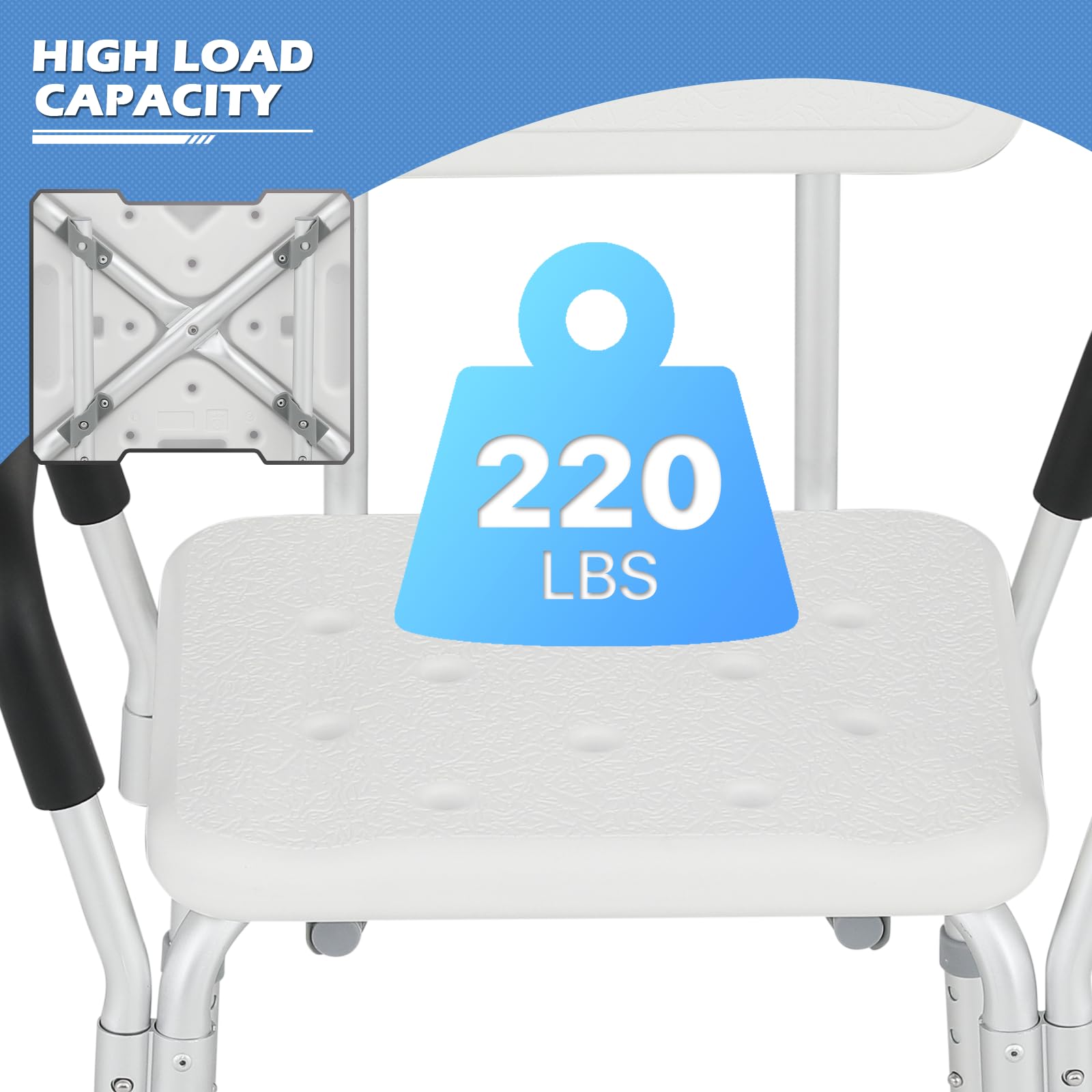 monicare Silla de ducha de altura ajustable para baño, bañera interior con respaldo y reposabrazos acolchado, silla de baño de seguridad antideslizante para adultos, personas mayores, personas
