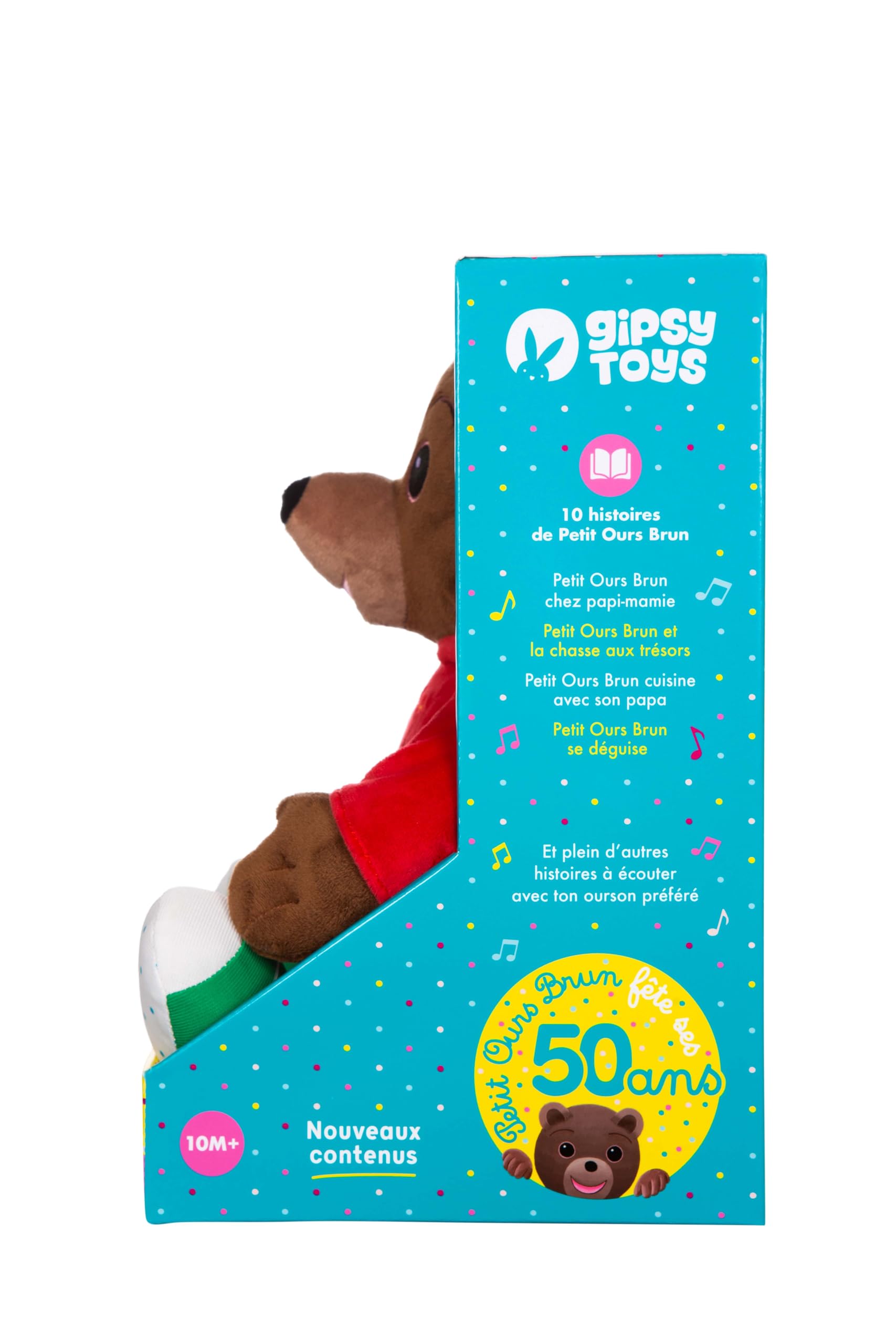 Peluche Interactive Petit Ours Brun 50 Ans 28 cm Marron Rouge Boîte Cadeau Version FR