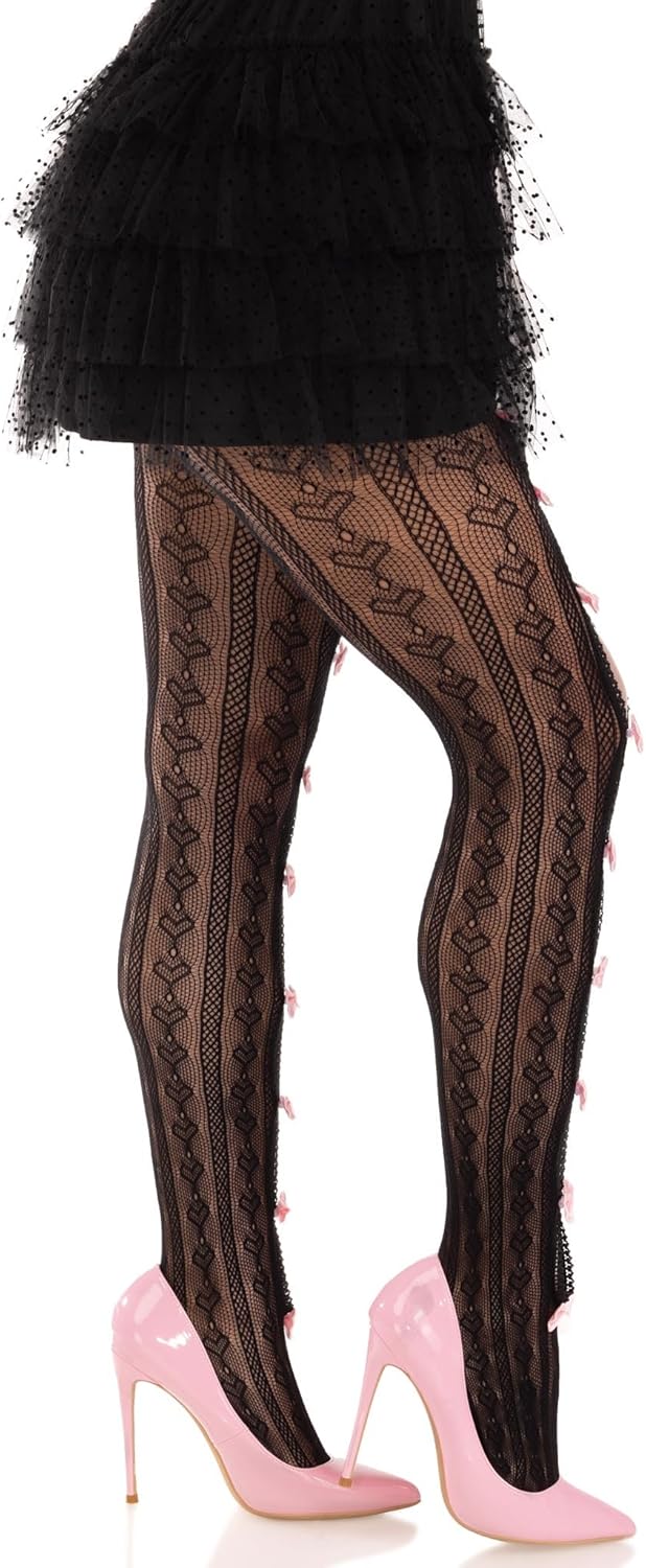 Leg Avenue Sweetheart striped net tights with keyhole and mini bow detail - Image 4