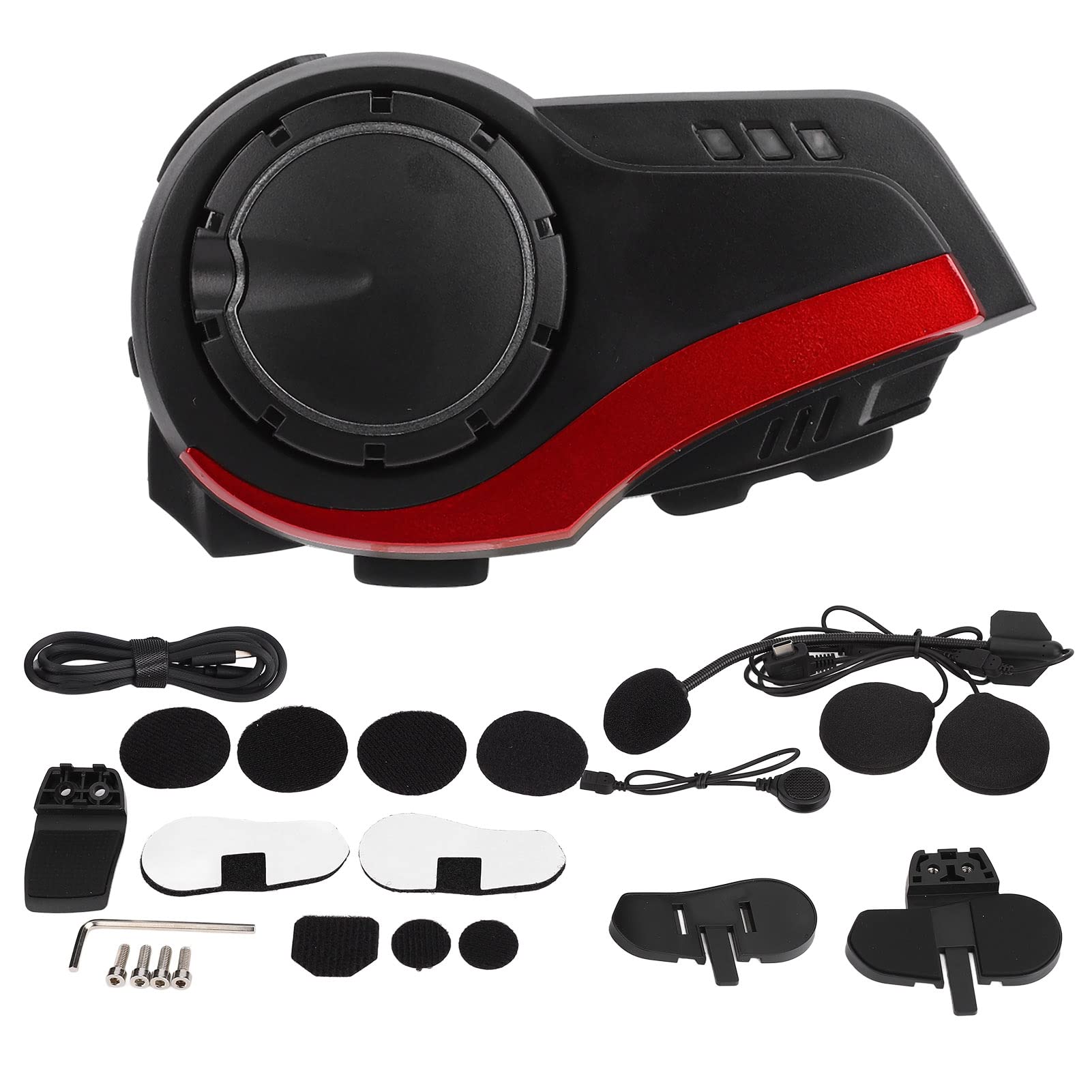 Bewinner Auriculares Bluetooth para Moto con Chip 5.0, Reducción de Ruido IP65 a Prueba de Agua, Intercomunicador de Alcance de 1000 M, Manos Libres Estéreo HiFi para Casco (Rojo)