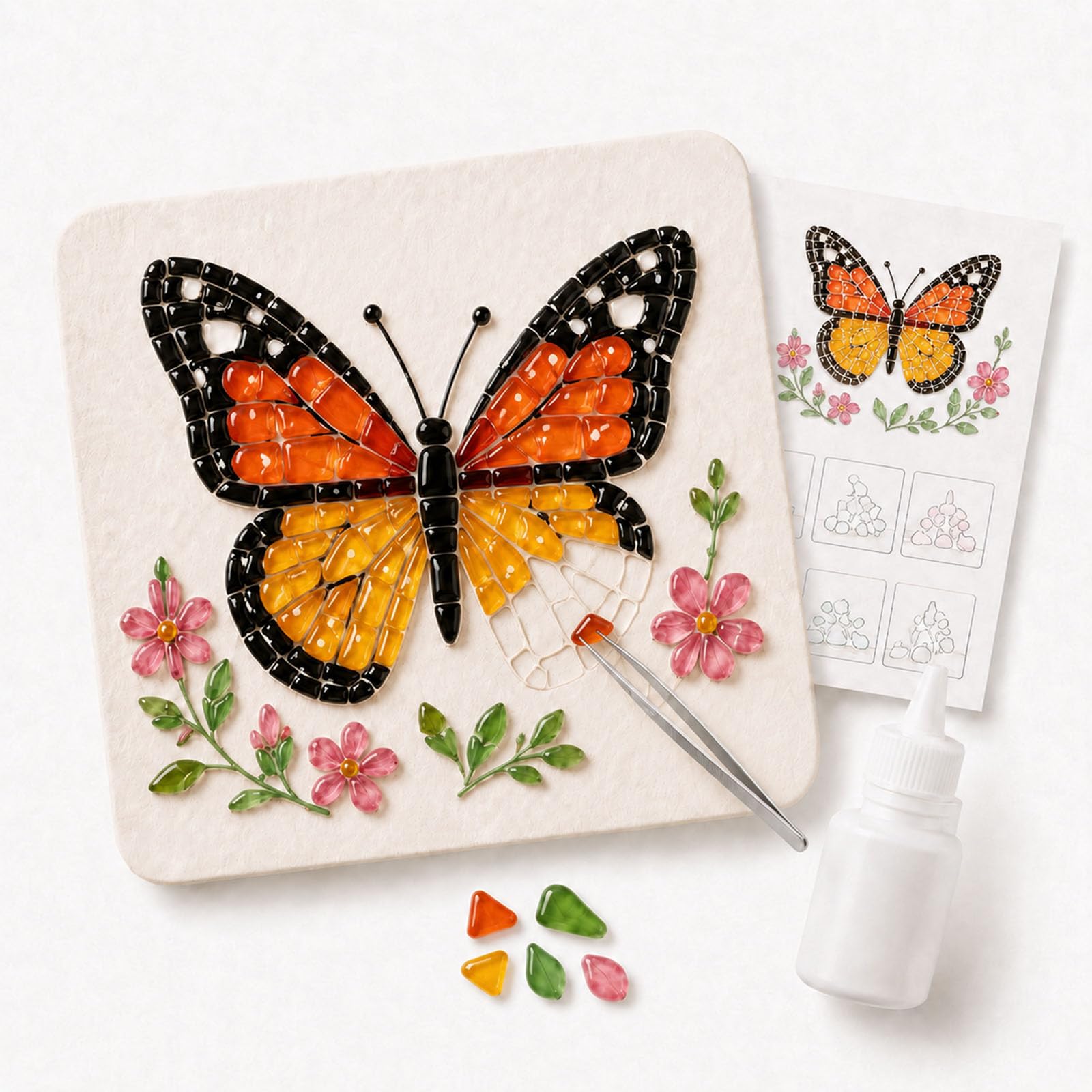 Jeeeun Sea Glass Art Kit for Adults, DIY Mosaic Craft, 4‑Inch Board (#O)