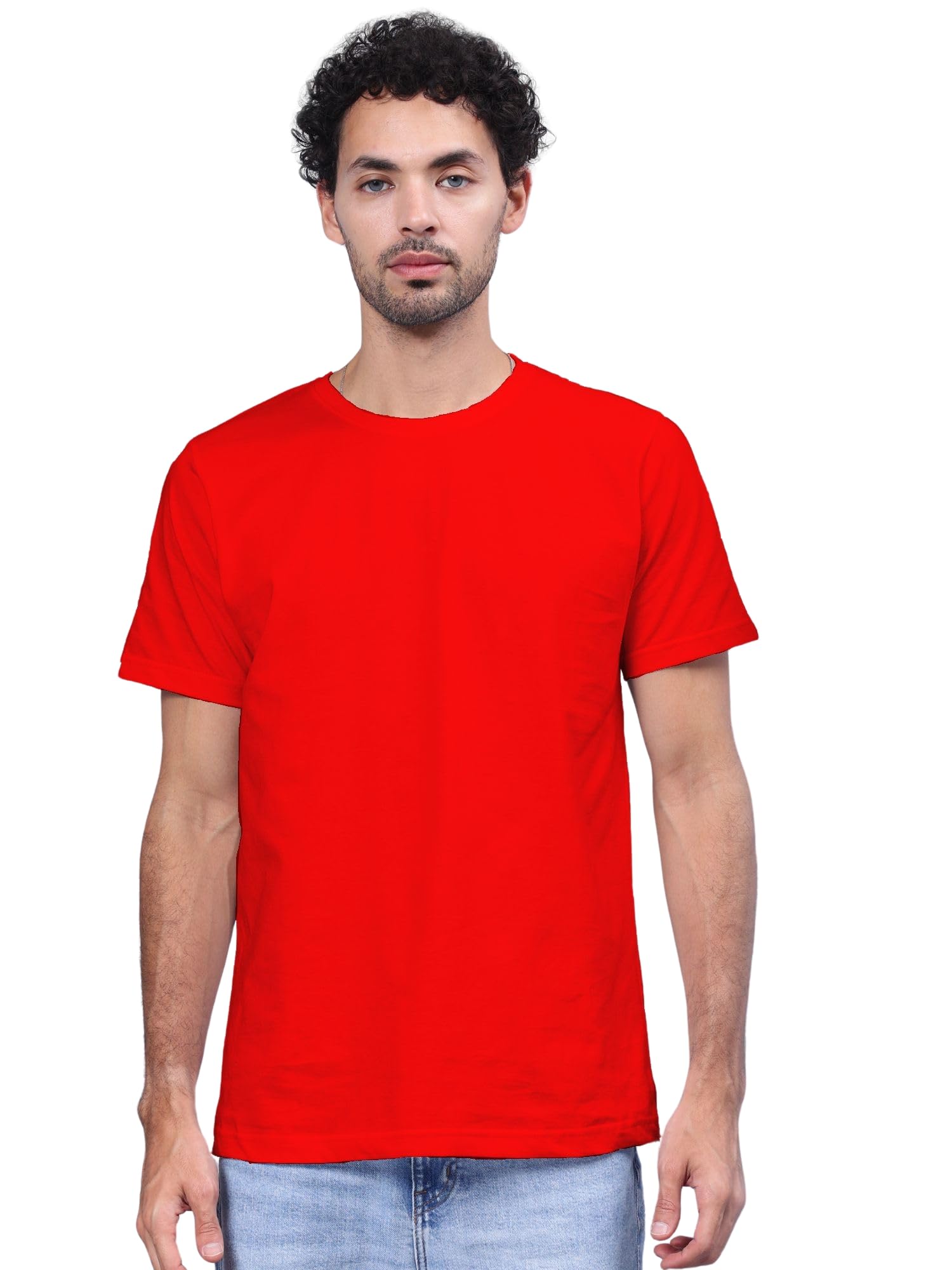 A Tshirt Lounge Men's Plain Regular Fit Plus Size T Shirt, Comfortable, Durable Cotton Round Neck Half Sleeve Casual Tee_Red_3XL-picture-27