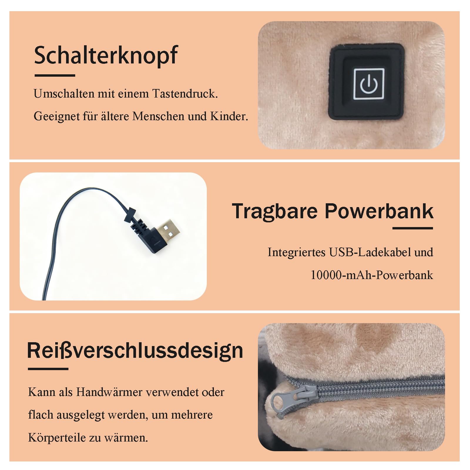 Scaldamani elettrici, guanti riscaldabili con batteria da 10000 mAh, scaldamani riutilizzabili, 3 livelli di calore per uomo e donna, alternativa successiva ai prodotti usa e getta.