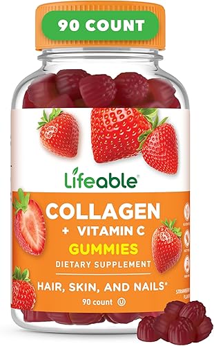 Lifeable Péptidos de colágeno de 100 mg con vitamina C, suplemento de gomitas de sabor natural de gran sabor, sin gluten, para articulaciones,